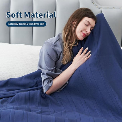 Electric Heated Blanket Twin Size 62"x84", Fast Heating Throw, Soft Fleece for Bed & Sofa, 10 Hours Auto Off & 4 Heating Levels, Machine Washable, Gifts for Grandma & Family-Dark Blue