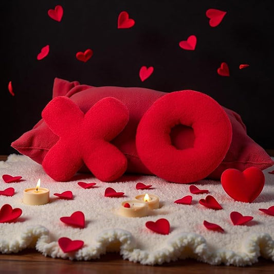 XO Pillow Plush, Pink Throw Pillows Valentine's Day Decorative Hugs and Kisses, Cute Pillows Romantic Home Décor for Sofa, Bedroom, Living Room 12.5x12.5 Inch Set of 2