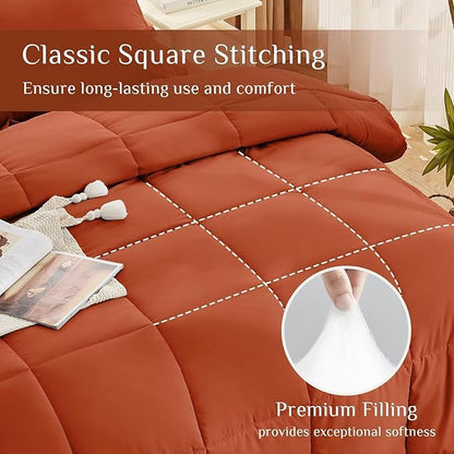 JOLLYVOGUE Twin Comforter Set, Ultra-Soft Bed in a Bag Twin Size 5 Pieces, Oeko-TEX Certified Bedding Set with Down Alternative Comforter, Sheets, Pillowcases & Shams. Burnt Orange