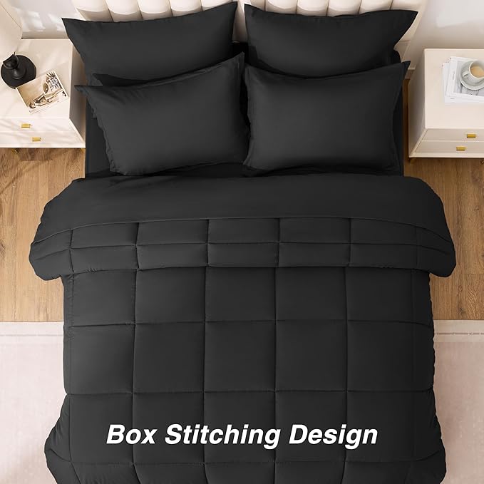 Love's cabin Twin Comforter Set Ash Black, 5 Pieces Twin Bed in a Bag, All Season Bedding Sets with 1 Comforter, 1 Flat Sheet, 1 Fitted Sheet, 1 Pillowcase and 1 Pillow Sham