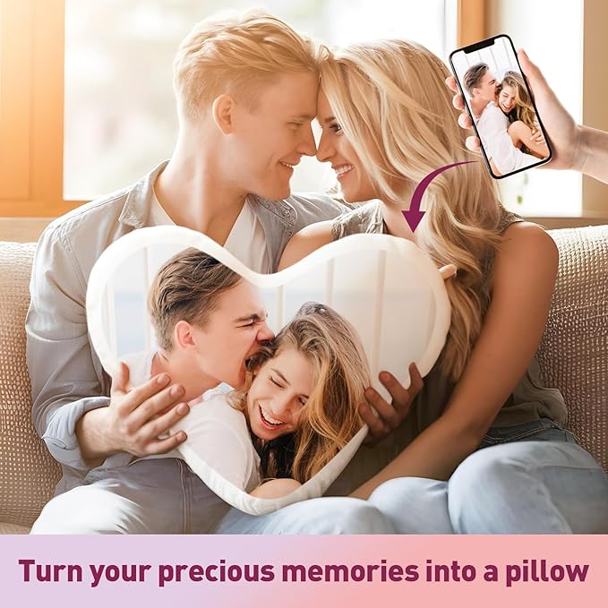 Custom Pillow with Insert, Personalized Throw Pillows with Picture Text - Double-Sided Printing, Customized Heart Shaped Pillow Photo Gifts, Personalized Gifts for Anniversary Valentines Day