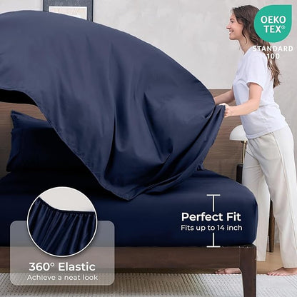 HEVUMYI Navy Blue Twin-XL Comforter Set - 5-Piece All Season Bed in a Bag Twin-XL, Ultra Soft Bedding Set with Comforter, Flat Sheet, Fitted Sheet, Pillowcases, Pillow Shams, Navy Blue