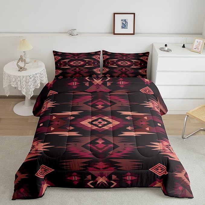 Feelyou Kids Western Boho Aztec Comforter Set,Southwestern Country Rustic Bedding Set Queen Size,Boys Girls Bedroom Room Decor,Farmhouse Western Comforter,Southwestern Bed Set