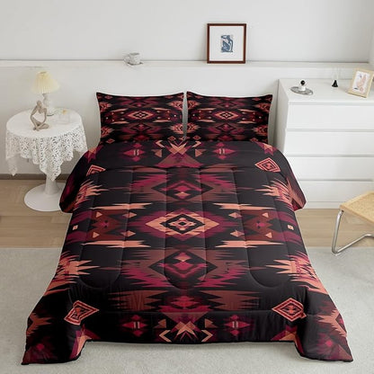 Feelyou Kids Western Boho Aztec Comforter Set,Southwestern Country Rustic Bedding Set Queen Size,Boys Girls Bedroom Room Decor,Farmhouse Western Comforter,Southwestern Bed Set