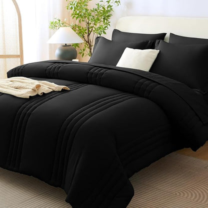 CozyLux King Size Comforter Sets - 7 Piece Bed in a Bag Black Comforter Set with Sheets Luxury Bed Set All Seasons, Soft Bedding Set with Down Alternative Comforter, Sheets, Pillowcases & Shams