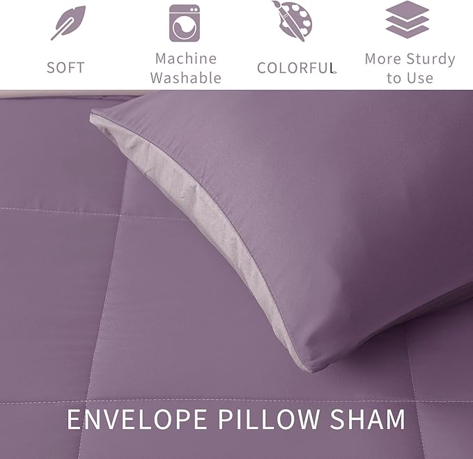Exclusivo Mezcla Lightweight Reversible King Size Comforter Set, Down Alternative Comforter with 2 Pillow Sham, King Size Bedding Set for All Seasons, Dusty Lavender/Lilac Ash