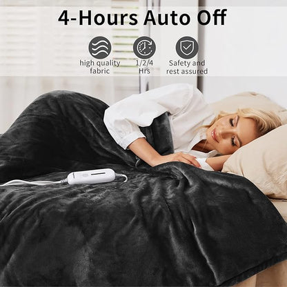 Vagueior Electric Heated Blanket Full Size 50'' x 60'',Extra-Warm Lightweight Cozy Luxury Bed Blanket Machine Washable with 3 Heating Levels Auto-Off Machine Washable,ETL Certification - Black