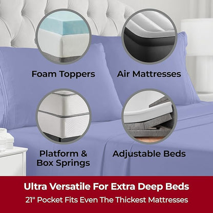 Mellanni Extra Deep Full Sheets - 4 PC Iconic Collection Bedding - Hotel Luxury, Ultra Soft, Cooling Bed Sheets - Wrinkle, Fade, Stain Resistant (Full, Royal Blue)