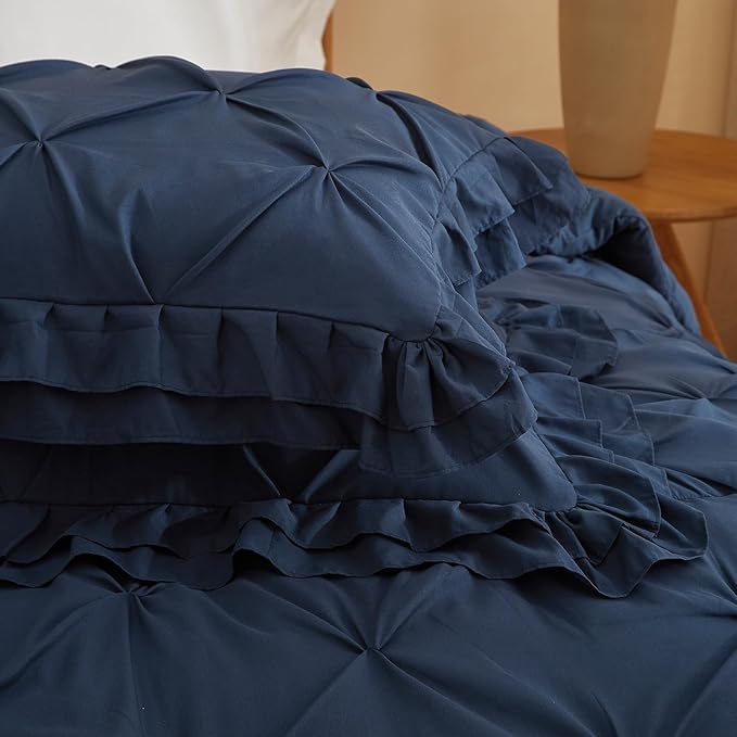 Full Size Bedding Set (1 Comforter + 2 Pillowcases) for Bedroom Boho Premium Microfiber 3 Pieces Comforter Set Washable for All Ages, Navy Blue, 80''x90''