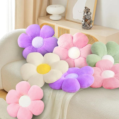 Flower Pillow Daisy Shaped Throw Pillows, Cute Decorative Pillows 15.7In Fluffy Pillows Floor Cushions for Classroom Bed or Home Decor (Cream White)