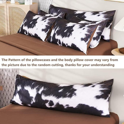 SUCSES 8Pcs Cow Fur Print Twin Comforter Set with Sheets, Cute Animal Cowhide Bedding Set for Kids Teens Boys Girls, Western Highland Farmhouse Style Bed in A Bag