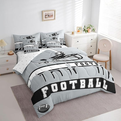 Erosebridal Football City 7 Pcs Comforter Set King Football Bedding Boys Girls Grey Rugby Game Sheet Set Bed in A Bag Football Fans Bedroom Decor Sports Ball Competition Bed Set