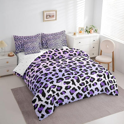 Feelyou Purple Leopard Bedding Set for All Season Cheetah 7 Pieces Comforter Sets Twin Size Teens Room Decor Animal Print Bed in a Bag with Comforter, Sheets, Pillowcases & Cushion Cover