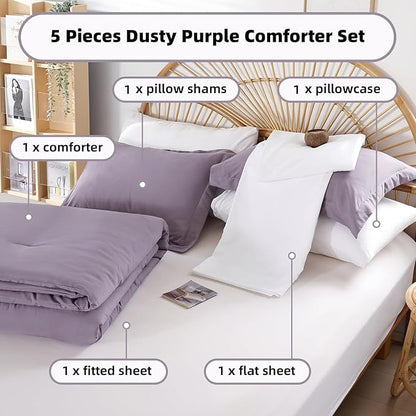 weigelia Twin Comforter Set 5 Pieces Dusty Purple Comforter Set Soft Twin Bed Set Twin Bedding Set for Girls with Comforters, Flat & Fitted Sheets, Pillowcases & Shams