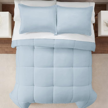 SERTA Simply Clean Ultra Soft Hypoallergenic Solid 3 Piece Comforter Set, King, Light Blue