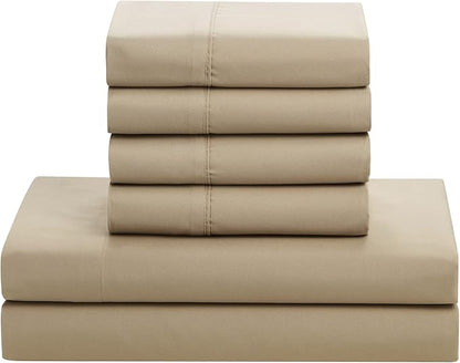 King Size Comforter Set with Sheets - 7-Piece Bedding Collection - 1 Comforter, 1 Fitted Sheet, 1 Flat, 4 Pillowcases - Deep Pocket - Soft & Breathable Premium Quality - Ideal for All Seasons, Taupe