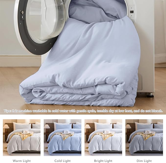 CozyTide King Size Comforter Set,Cotton Light Blue Bedding Comforter Set,3 Pieces (1 Solid Comforter and 2 Pillowcases) Soft Lightweight King Size Bedding Set for All Season
