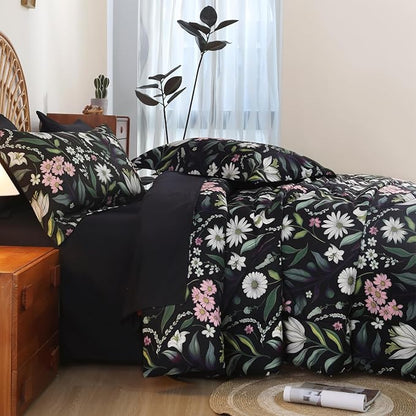 EVENHUG King Comforter Set 7 Pieces Lightweight Soft Queen Size Comforters for All Season Floral Bedding Sets Bed in a Bag with Flat Sheet and Fitted Sheet Pillowcases (104"x90")