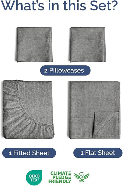 Extra Deep Twin XL Sheet Set - 4 Piece Breathable and Cooling Sheets - Hotel Luxury Bedding for Women, Men, Kids & Teens - Easy Secure Fit - Soft & Wrinkle Free - Extra Deep Pockets - Heathered Grey