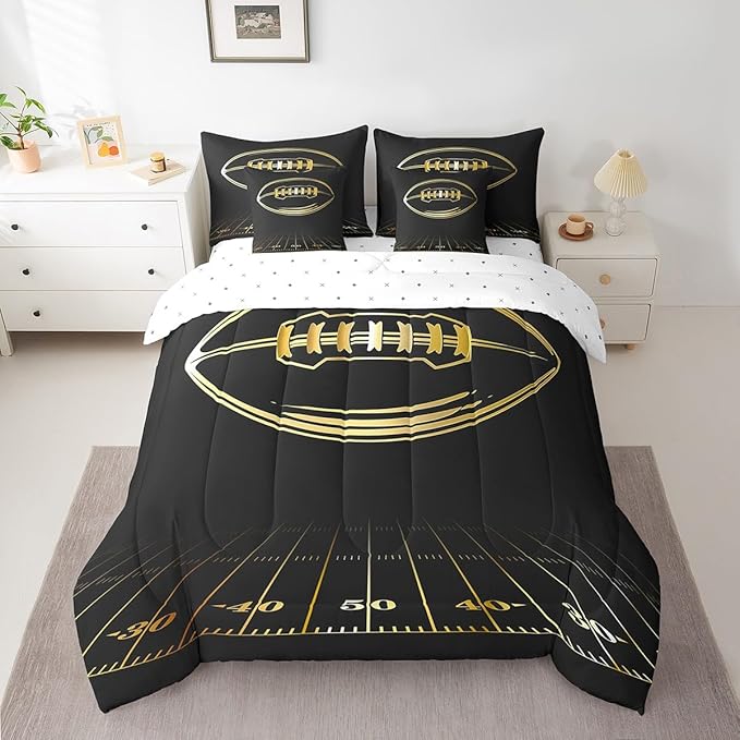 Feelyou Football Comforter Set King Size 7 Pcs Girls Boys Football Sports Comforter Bed in a Bag Rugby Game Bedding Set for Football Lover Bed Set with Sheets, Pillowcases, Pillow Covers