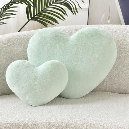 Petrella Heart Pillow Cute Fuzzy Pillows Throw Pillows for Bed Livingroom Home Decor Cushion Decorative Aesthetic Preppy Pillows Green,Large 19"x15"