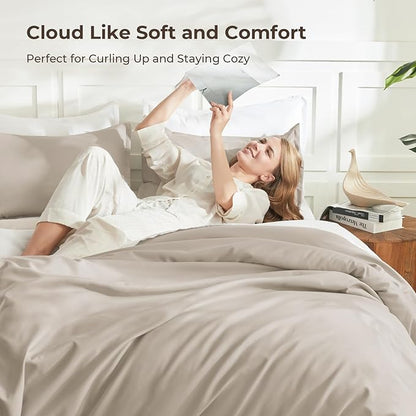 Litanika Comforters Oatmeal Oversized King Size, 3 Pieces Lightweight Solid Bedding Comforter Set, All Season Fluffy Bed Set (120x98In Comforter & 2 Pillowcases)
