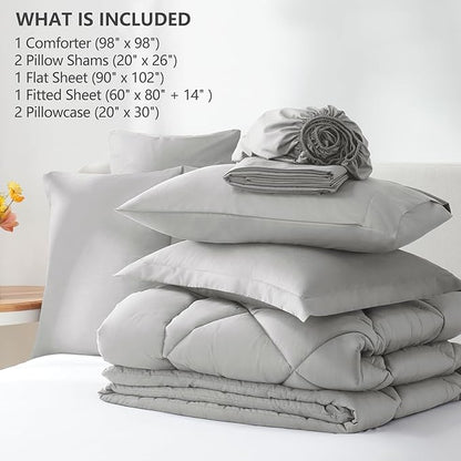 CozyLux Oversized Queen Comforter Set Light Grey, 7 Pieces Bed in a Bag Comforter Set with Sheets Luxury Bed Set All Seasons, Bedding Set with Down Alternative Comforter, Sheets, Pillowcases & Shams