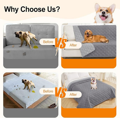 Smiry Reversible Waterproof Couch Covers for Sofa, Washable Dogs Pet Couch Covers for 3 Cushion Sofa Pet Friendly, Water Resistant Furniture Protector Slipcover, Geometric (52"x82", Grey/Light Grey)