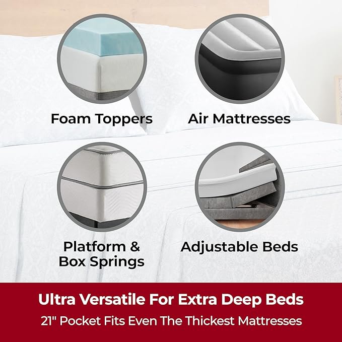 Mellanni Extra Deep Queen Sheets - 4 PC Iconic Collection Bedding - Hotel Luxury, Ultra Soft, Cooling Bed Sheets - Wrinkle, Fade, Stain Resistant (Queen, Laced Sky Blue)