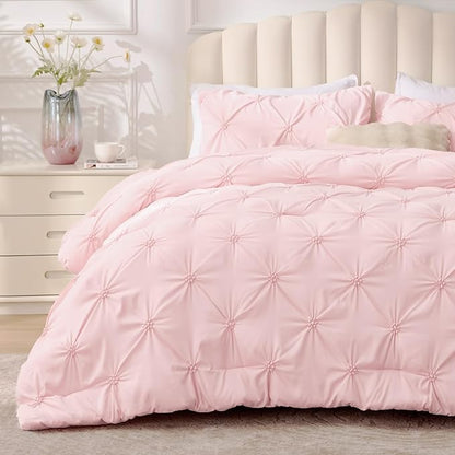 BEDELITE Baby Pink Twin Comforter Set - 2 Peices Boho Pintuck Bedding Comforter Sets, Lightweight Soft & Warm Twin Bedding Sets with 1 Pillowcase for All Season