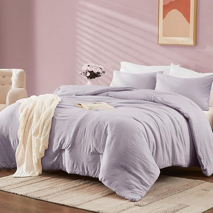 WRENSONGE Full Size Comforter Sets - 3 Pieces Lilac Comforter Prewashed Soft Lightweight for All Seasons, Fluffy Down Alternative Comforter Full Size with 2 Pillow Shams