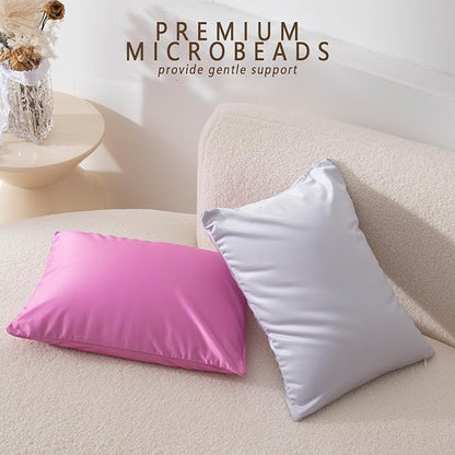 Microbead Throw Pillow Bedding Neck Pillows with Removable Cover, 16" x 12" Bed and Couch Decorative Pillow for Home Sofa Bedroom Fun Colors Support. Silky, Comfortable (Light Gray)