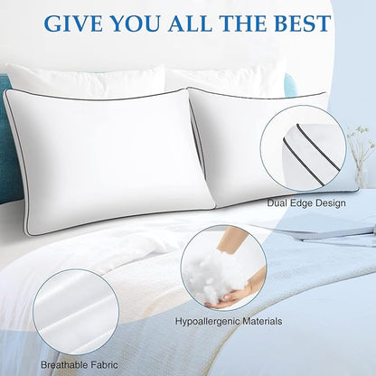 DolceLuna Pillows King Size Set of 2, Bed Pillow 2 Pack for Side & Back Sleepers, Hotel Quality Down Alternative Gusseted King Pillow for Sleeping, Soft and Supportive, White