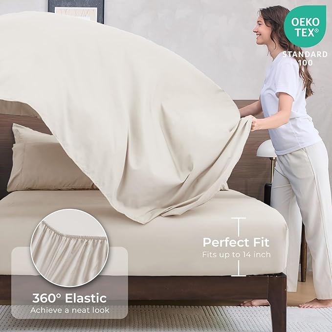 HEVUMYI Beige Tan Twin-XL Comforter Set - 5-Piece All Season Bed in a Bag Twin-XL, Ultra Soft Bedding Set with Comforter, Flat Sheet, Fitted Sheet, Pillowcases, Pillow Shams, Beige Tan