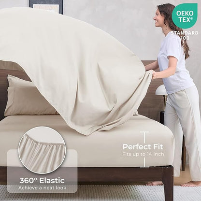 HEVUMYI Beige Tan Twin-XL Comforter Set - 5-Piece All Season Bed in a Bag Twin-XL, Ultra Soft Bedding Set with Comforter, Flat Sheet, Fitted Sheet, Pillowcases, Pillow Shams, Beige Tan