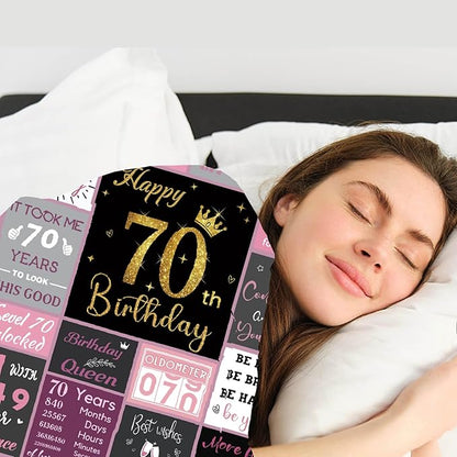 70 Birthday Gifts for Women, 70th Birthday Blanket with Gift Box for Women, Gifts for A 70th Birthday, Happy 70th Birthday Decorations Gift Ideas for Her, 70th Birthday Gifts Throw Blanket 60"x50"