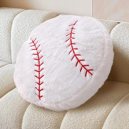 Baseball Pillow, Soft Fluffy Baseball Plush Pillow Round Stuffed Sports Throw Pillows, Baseball Shaped Decorative Throw Pillow for Sofa, Bedroom, Sports Room, Home Decor Gifts 15.7"