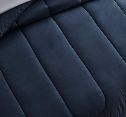 Maple&Stone Full Size Comforter Set 7 Pieces Bed in a Bag - Down Alternative Bed Set with Sheets, Pillowcases & Shams, Soft Reversible Duvet Insert, Navy