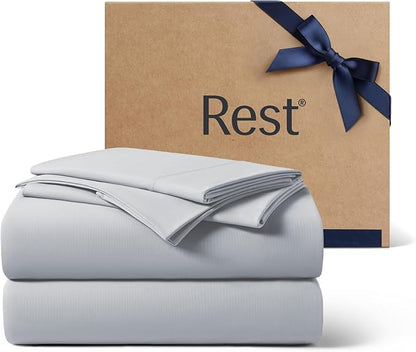 REST® Evercool®+ Cooling Sheet Set, King Size, Light Gray, Breathable Bed Sheets for Hot Sleeper and Night Sweats, with Pillowcases, with Ionic+ Self-Cleaning Silver Yarn for Sensitive Skin, 4PCS