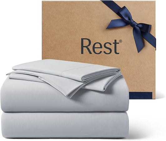 REST® Evercool®+ Cooling Sheet Set, King Size, Light Gray, Breathable Bed Sheets for Hot Sleeper and Night Sweats, with Pillowcases, with Ionic+ Self-Cleaning Silver Yarn for Sensitive Skin, 4PCS
