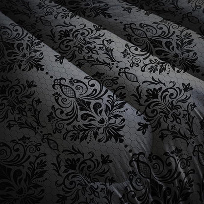 Black Gothic Floral Print Comforter Set Full Size,Vintage Damask Floral Bedding Set,Bohemian Exotic Printed Quilted Set for Teens Adult,with 1 Comforter and 2 Pillow Case