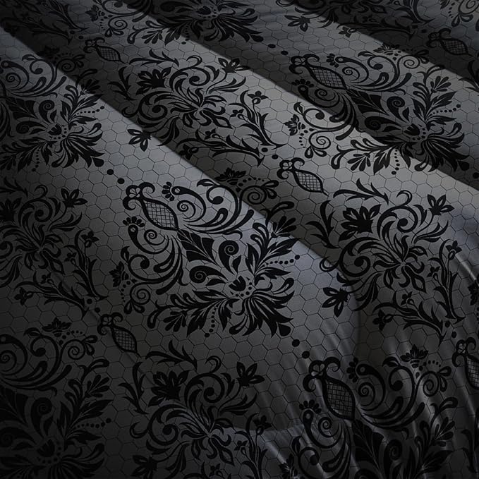 Black Gothic Floral Print Comforter Set Queen Size,Vintage Damask Floral Bedding Set,Bohemian Exotic Printed Quilted Set for Teens Adult,with 1 Comforter and 2 Pillow Case
