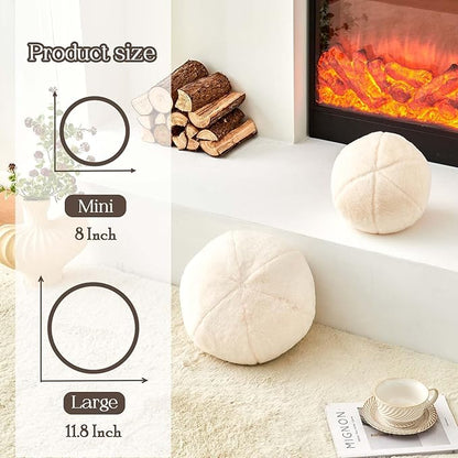 Uvvyui Ivory Ball Pillow, 8" Cute Mini Round Throw Pillow Faux Rabbit Fur Room Decorative Throw Pillow, Ball Shaped Pillow Plush Cushion for Couch, Sofa, Bedroom