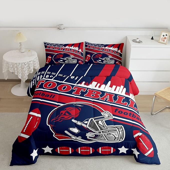 Feelyou Football Bedding Set Boys Girls King Size Women Men Rugby Sports Comforter Set Football City Duvet Quilt Bedroom Decor