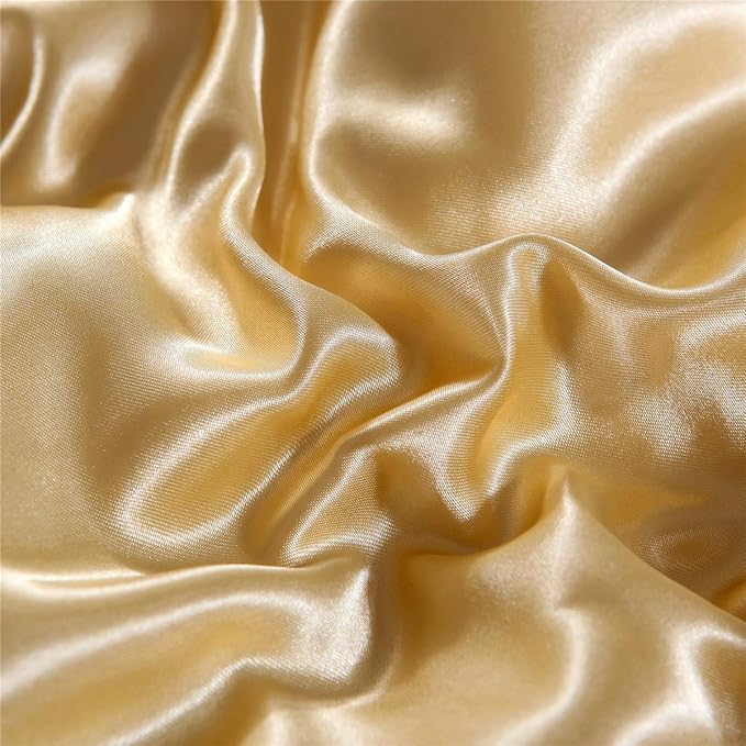NTBED Sexy Silky Satin Comforter Sets Queen Golden Lightweight Soft Luxury Quilt 3-Pieces Microfiber Bedding Set Yellow (Gold, Queen)
