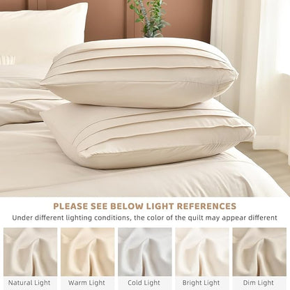 Sanracie Cotton King Comforter Set(106"x 95"),Wheat Colored Pinch Pleat Soft Comforter Bedding Sets 3Pcs Lightweight Breathable Bedding Set for All Season