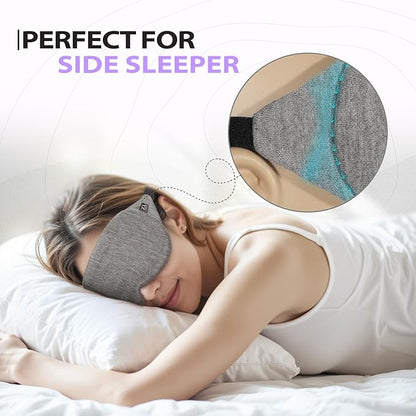 Cooling Cotton Eye Sleep Mask for Men & Women, Soft & Breathable, Pressure-Free Design for Side Sleepers, Adjustable Light Blocking Mask for Sleeping, Travel & Naps (Gray)