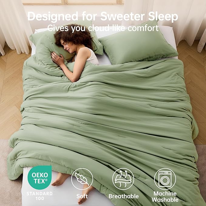 MUXHOMO Green California King Comforter Set, All Season Ultra Soft Down Alternative Bedding - 3 Piece Lightweight Bed Set Includes 1 Comforter (104"x96") and 2 Pillow Shams (20"x36")
