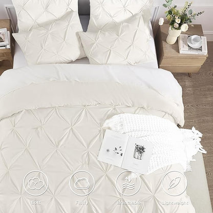 Andency California King Comforter Set Ivory (104x96Inch), Pinch Pleat Cal King Comforter Set 3 Pieces, Oversized King Pintuck Bed Comforter, Microfiber Down Alternative Comforter Bedding Set