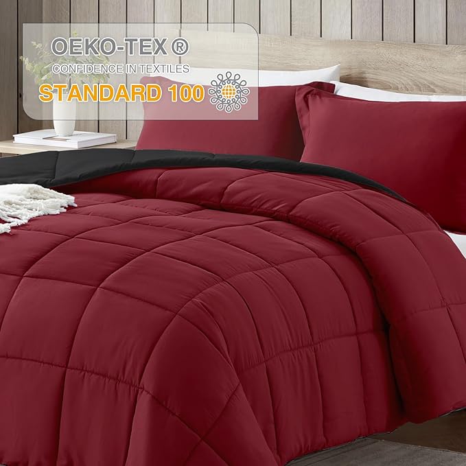 satisomnia California King Comforter Set, Red Bedding Comforters Cal King Size, 3 Pieces Down Alternative Bed Comforter Lightweight Soft Bed Set Breathable, Reversible All Season Bedding Sets